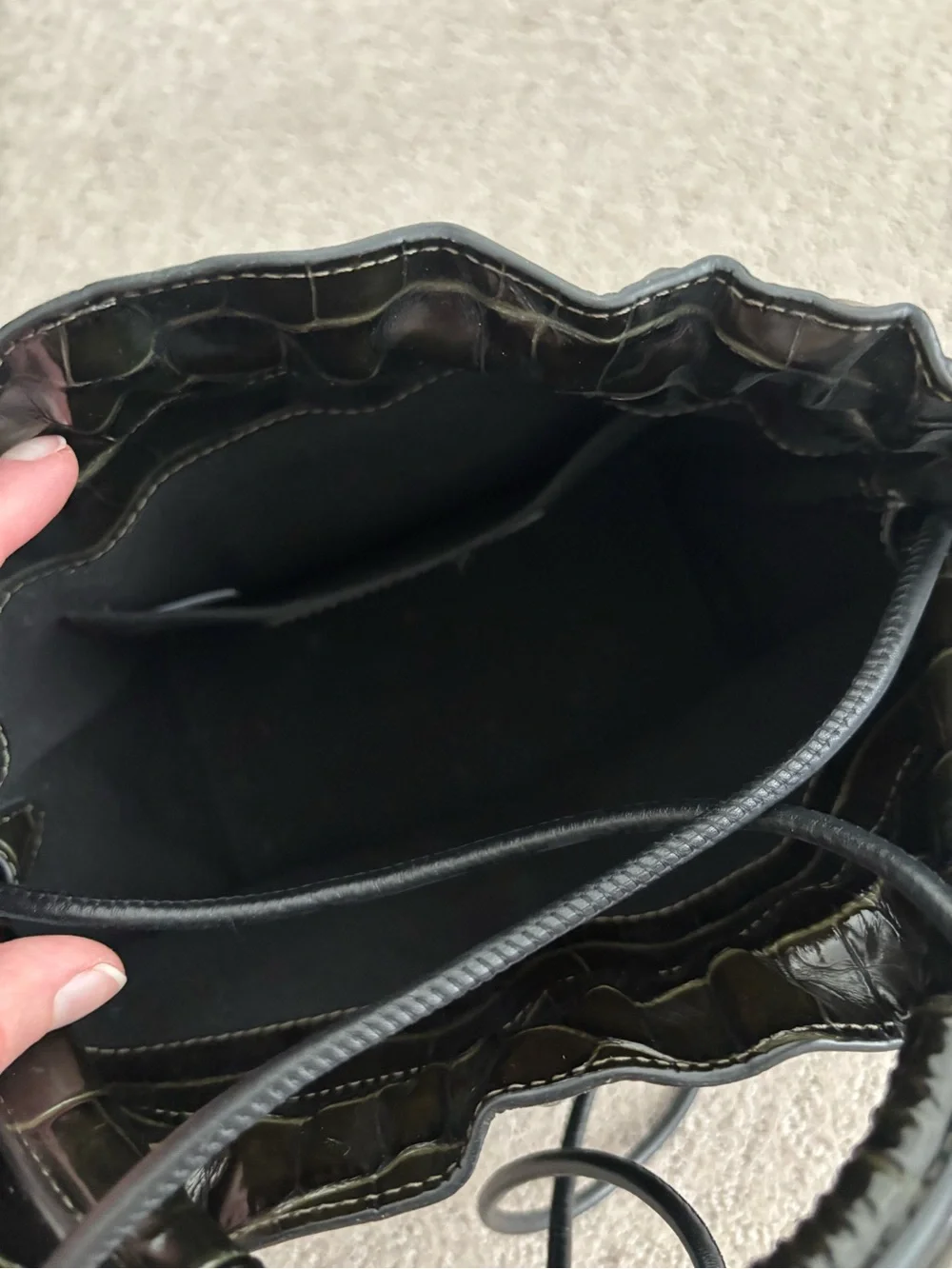 Freda Salvador Ruby Bucket Bag in Seaweed Embossed Croc - Picture 3 of 4